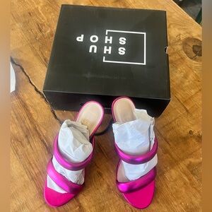 NIB SHUSHOP Georgia Metallic Fuchsia Slide Sandals, 8
